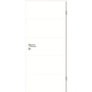 Weiße Zimmertür Catro Line (RAL 9016) mit Rillenprägung, 61 cm breit, Anschlag rechts.