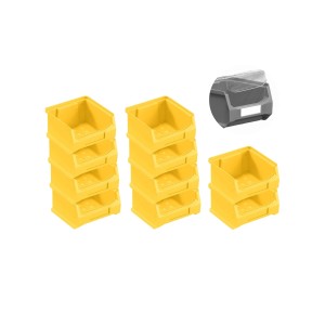 Sparset: 10 gelbe Sichtlagerboxen 1.0 mit Abdeckung, 6x10x10 cm, 0,4 Liter. Aufbewahrungssystem für Werkstatt und Lager.