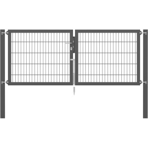 Anthrazitfarbenes Doppeltor Flexo Plus, 250x100 cm, mit Pfosten für Gartenzäune.