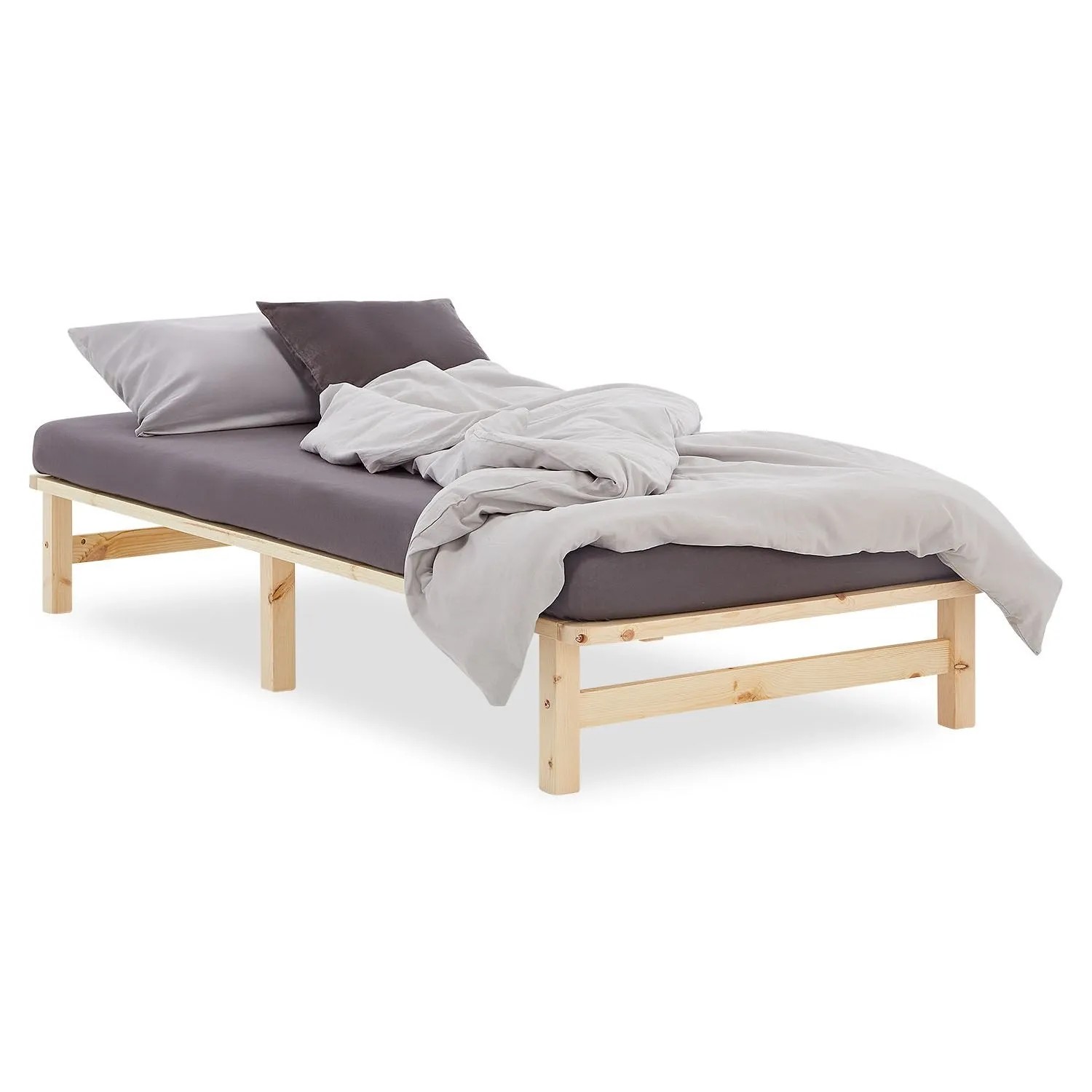 Homestyle4u Palettenbett 90 x 200 cm mit Lattenrost in Braun 1908