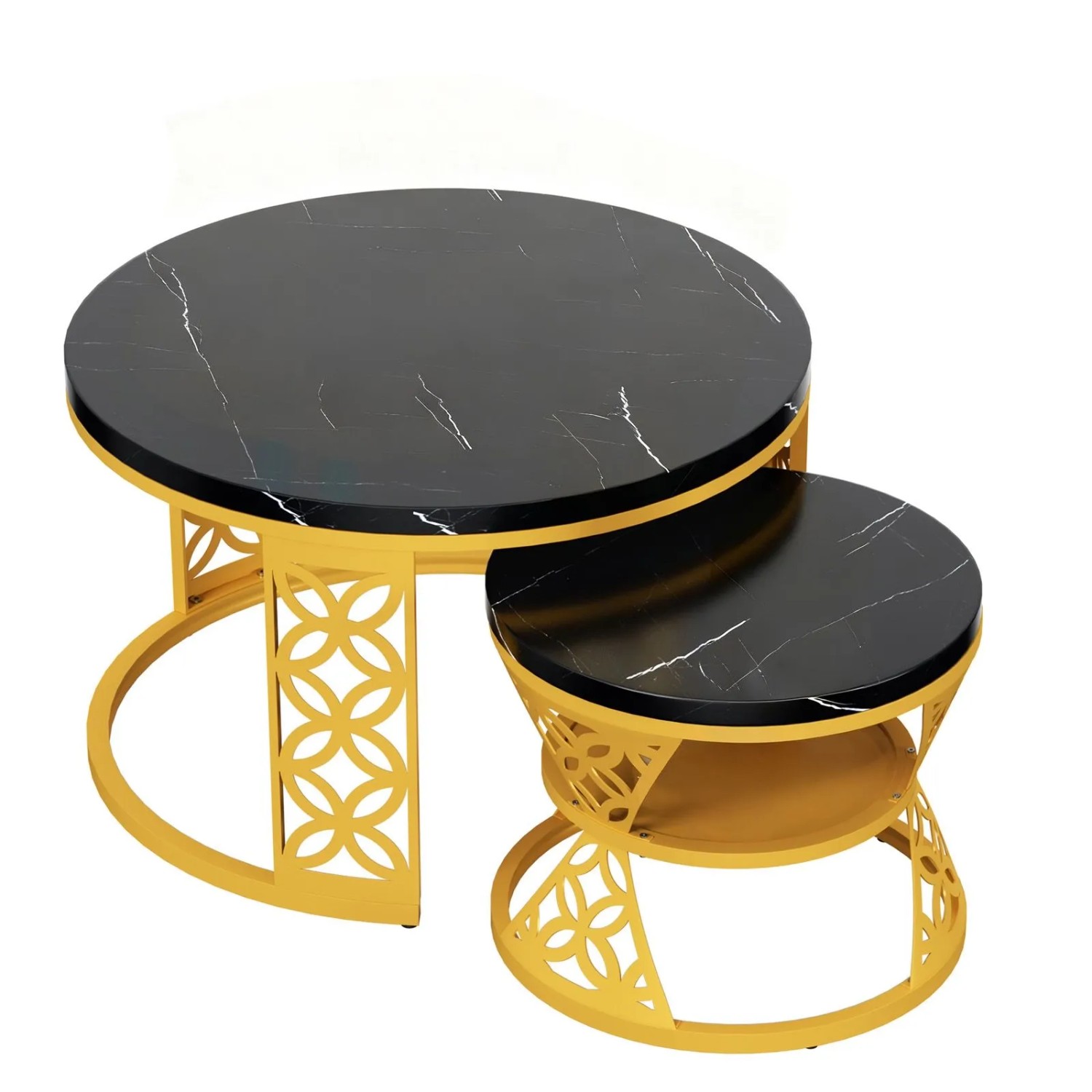 okwish Couchtisch mit Marmor Optik Metallbeinen Wohnzimmer 70x 70x 45cm Gold Schwarz