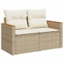 Beige 5-tlg. vidaXL Garten-Sofagarnitur aus Rattan mit cremefarbenen Kissen.