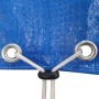 Detailaufnahme: Blaue Poolabdeckung mit Ösen und Spannseil für rechteckige Pools.
