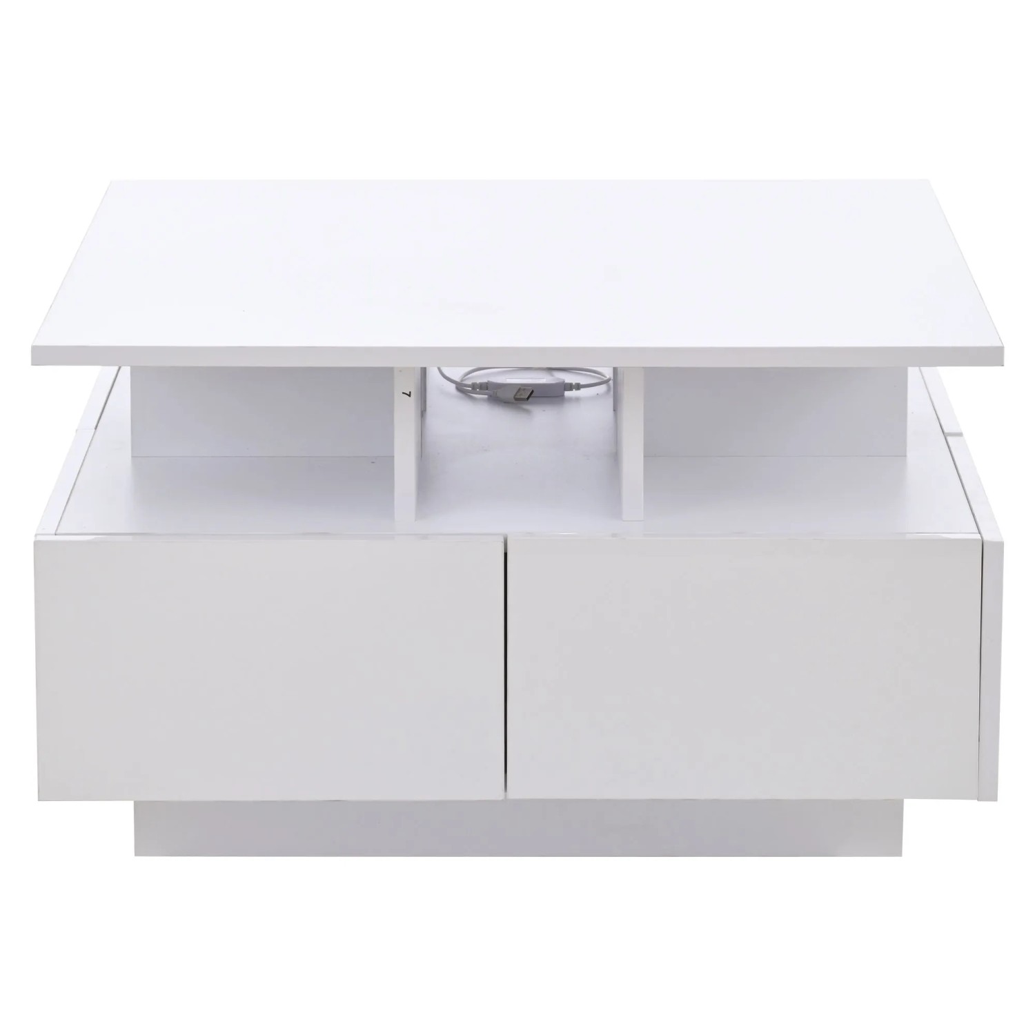okwish Beistelltisch mit LED Licht und 4 Schubladen Weiß 70 × 70 cm