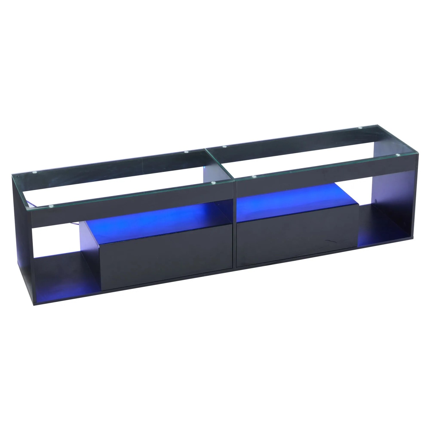 Merax TV Lowboard LED Hochglanz 2 Schubladen Für 70 Zoll TV Schwarz
