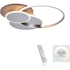 LED-Deckenleuchte Palma mit Holzdekor, dimmbar mit Fernbedienung. Moderne Deckenlampe für Wohnräume.