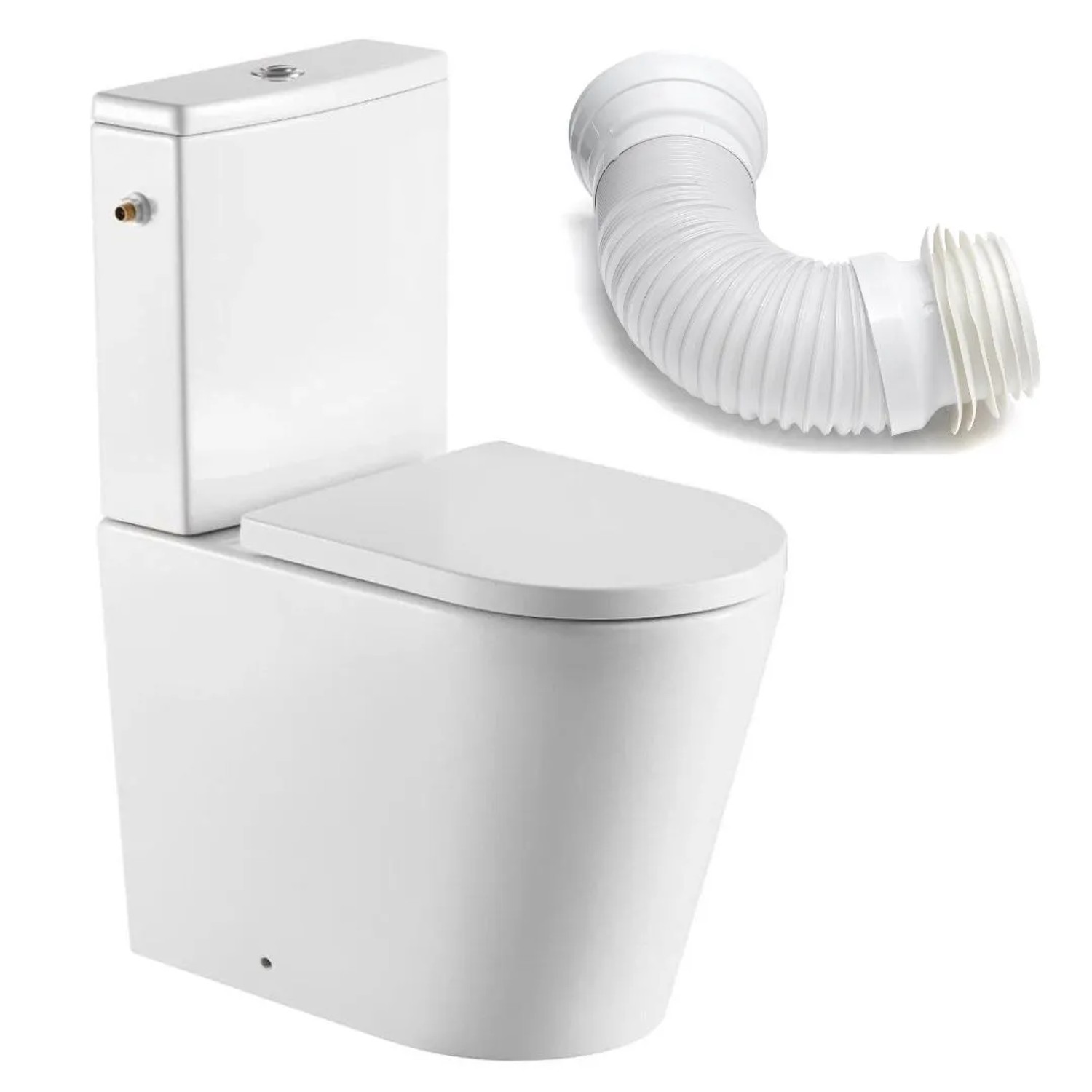 Swiss Aqua Technologies Stand-Kombi-WC Spülrandlos SoftClose WC-Sitz Flexibles Anschlussrohr Wasseranschluss Links/Rechts Weiß