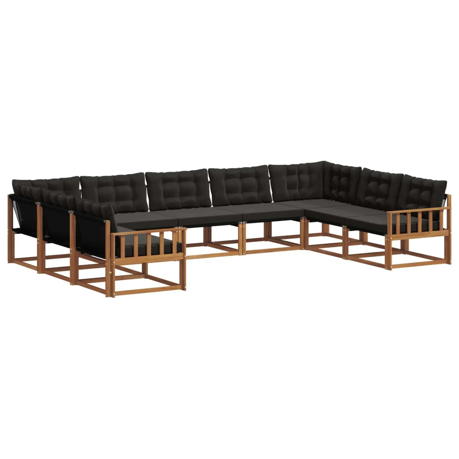 vidaXL Outdoor-Sofagarnitur mit Kissen 9-Tlg Natur und Schwarz 3369839