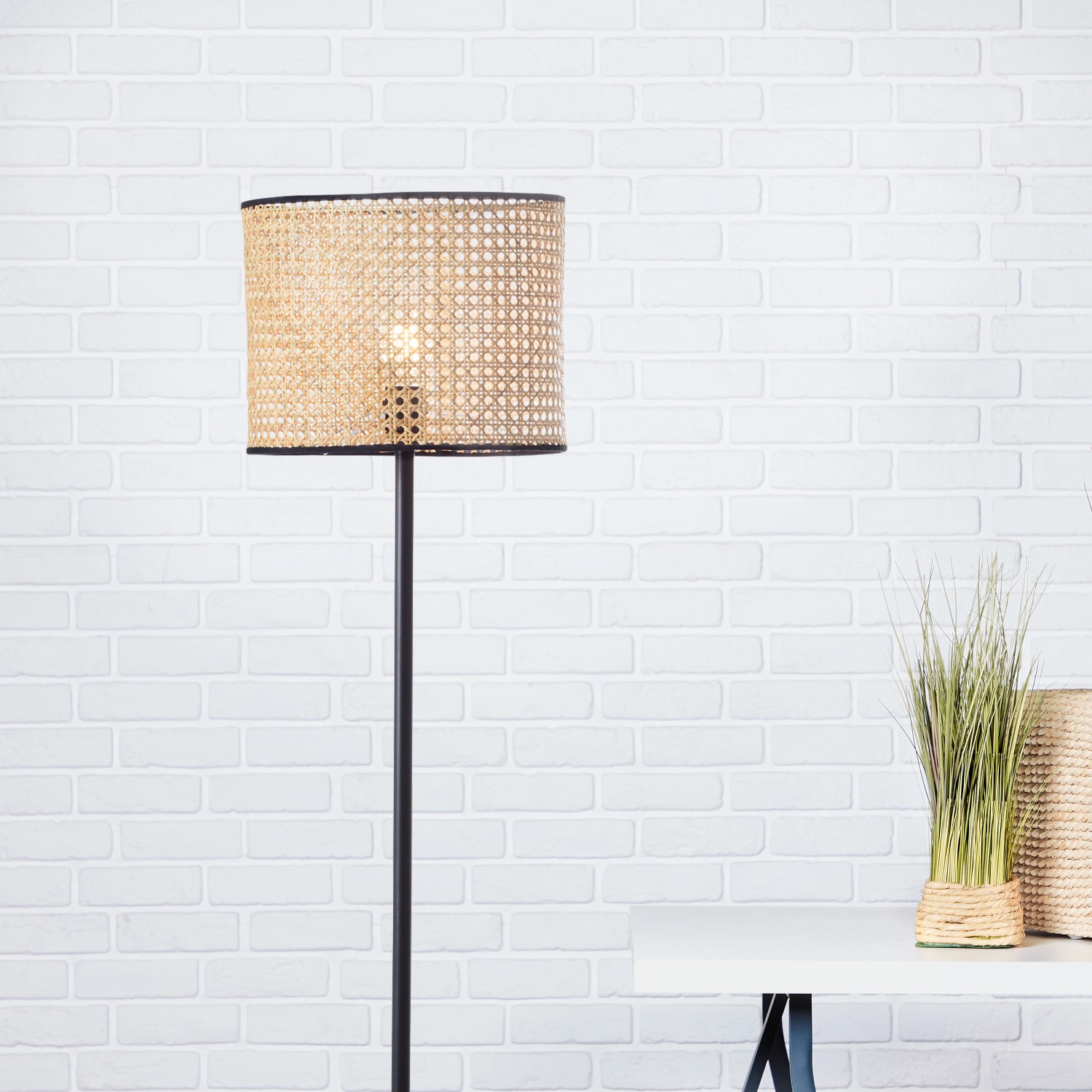 Brilliant Standleuchte Wiley 1-flammig Rattan