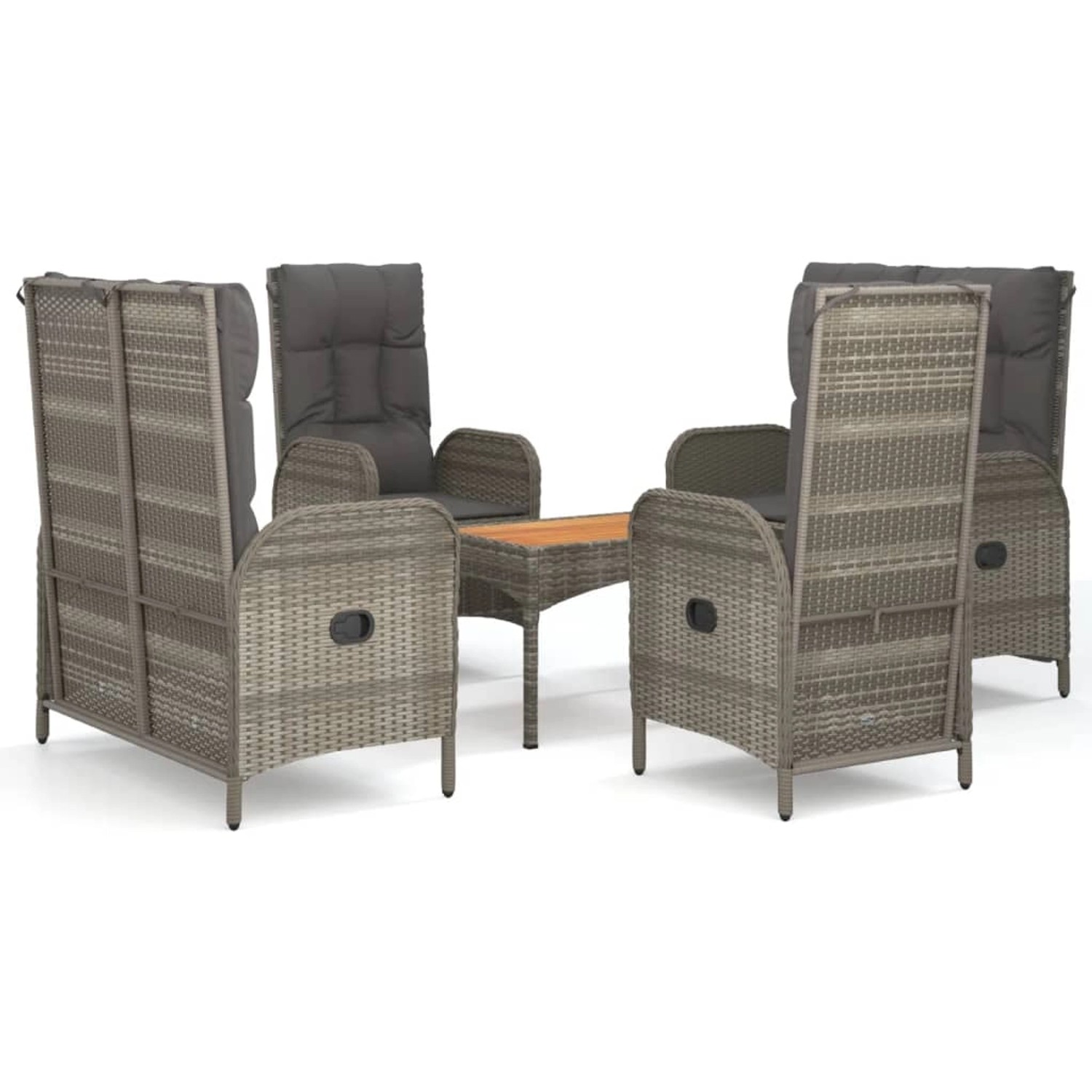 vidaXL 5-Tlg Garten-Essgruppe mit Kissen Grau Poly Rattan 3185087