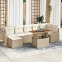 8-teiliges Garten-Sofa-Set aus Poly Rattan in Beige mit Tisch und Kissen.