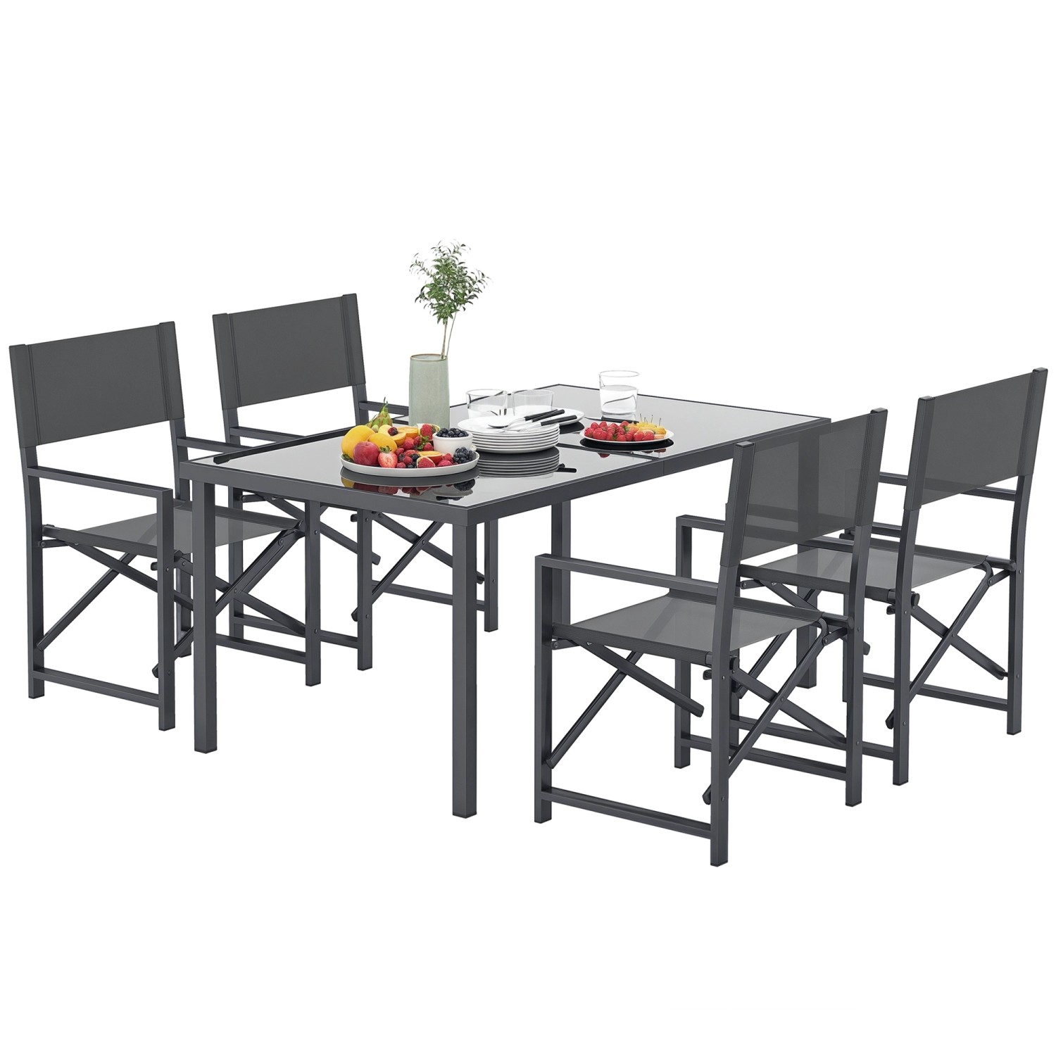 Outsunny Gartenmöbel-Set Stahl  Netzstoff 150L x 90B x 72H cm Grau günstig online kaufen
