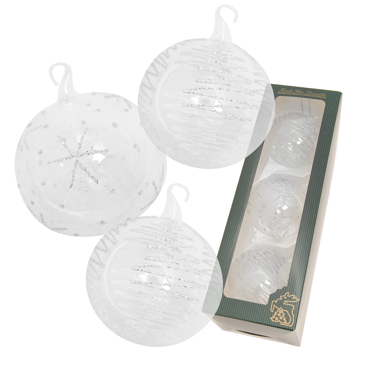 Krebs Glas Lauscha Weihnachtskugeln mit Öse Transparent 3-tlg. 8cm