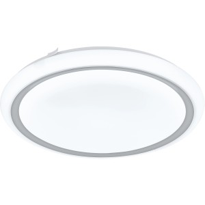 Weiße Eglo LED-Deckenleuchte Frantoio mit Chromrand, eine moderne Deckenleuchte für Wohnräume.