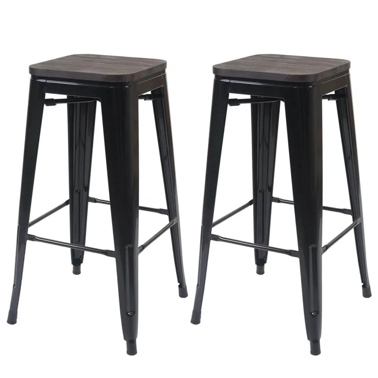 MCW Barhocker A73 inkl. Holz-Sitzfläche 2er-Set Schwarz