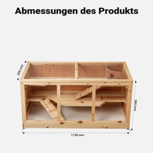 Wiltec XXL Nagerkäfig aus Holz mit 3 Etagen, Rampen, Drahtgeflecht und Acrylglas. Maße 1150x600x580mm.