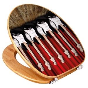 Banjado WC-Sitz aus Bambus mit E-Gitarren Motiv. Toilettendeckel aus Holz mit Universal Scharnieren.