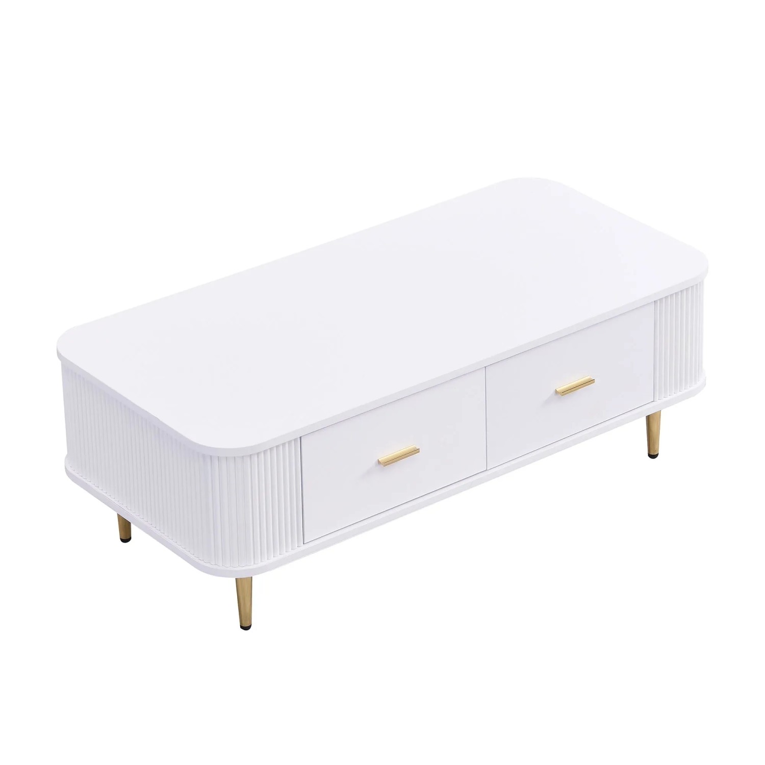 Okwish Couchtisch Mit Schubladen Wohnzimmertisch Mit Gewellten Seiten 105 × 51 Cm Weiß