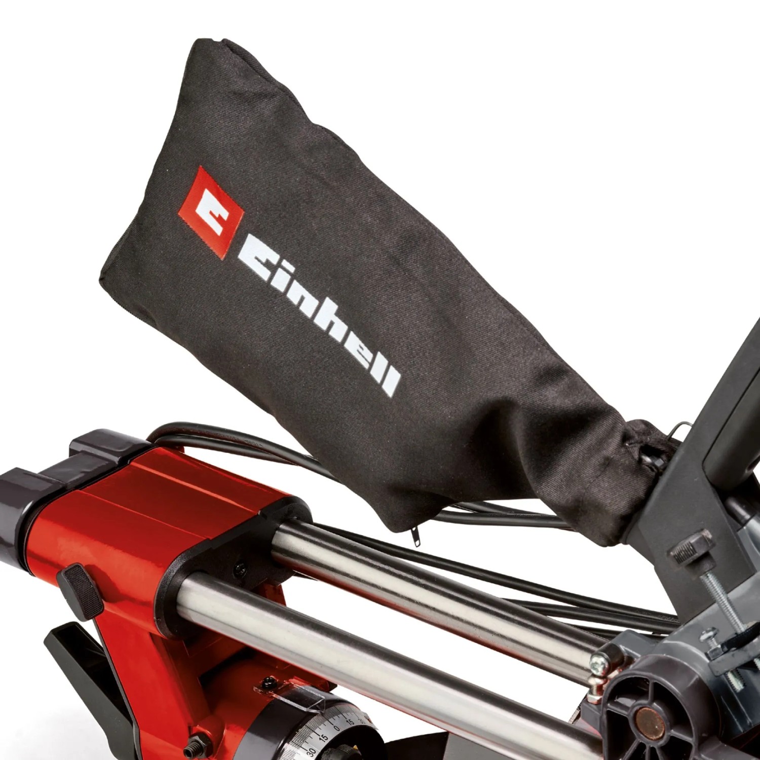 Detailaufnahme: Einhell Zug-Kapp-Gehrungssäge TE-SM 2131 Dual mit Staubfangsack.