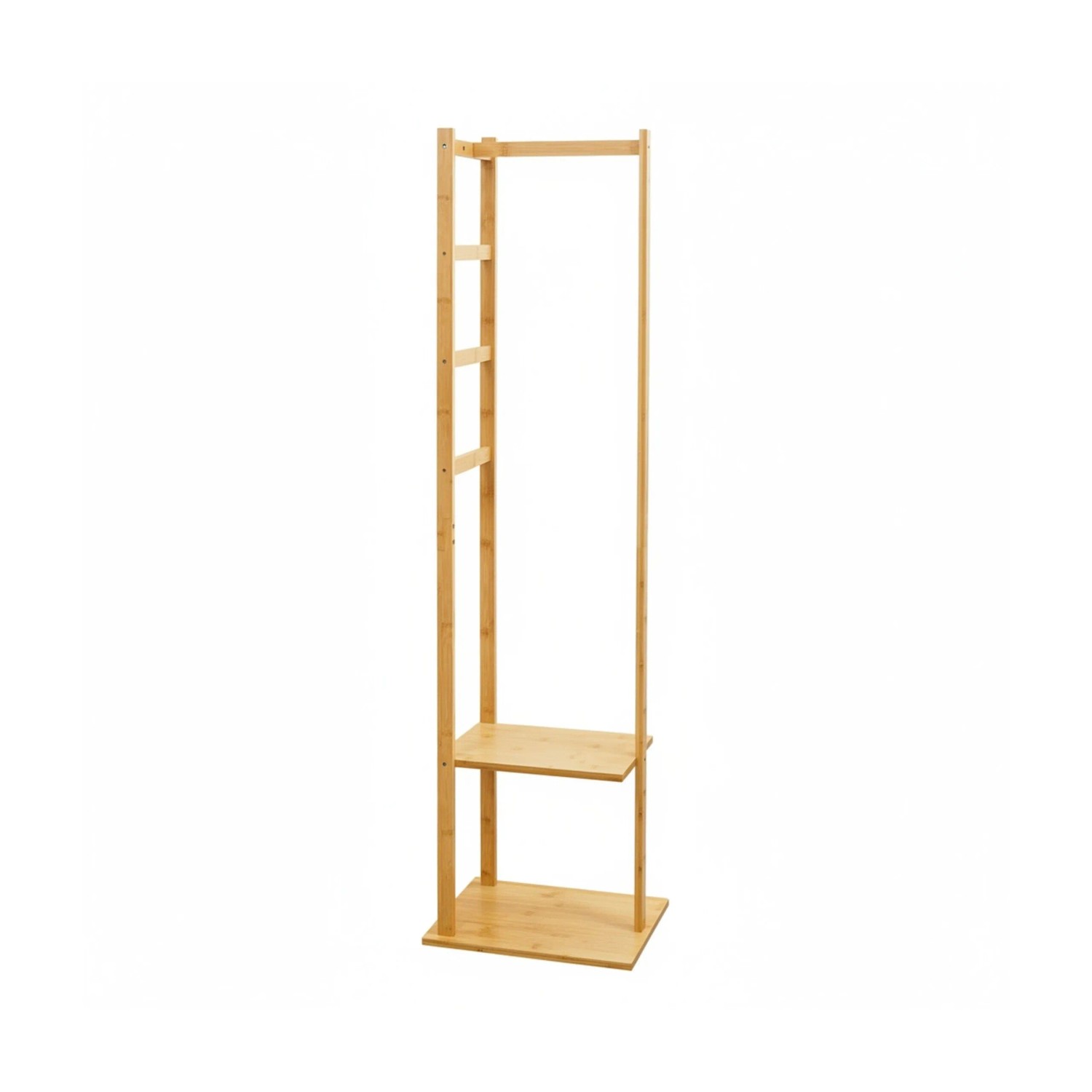 Relaxdays Garderobenständer Bambus Natur Mit 2 Ablagen 155 cm x 38 cm x 30 cm, 3,8 kg