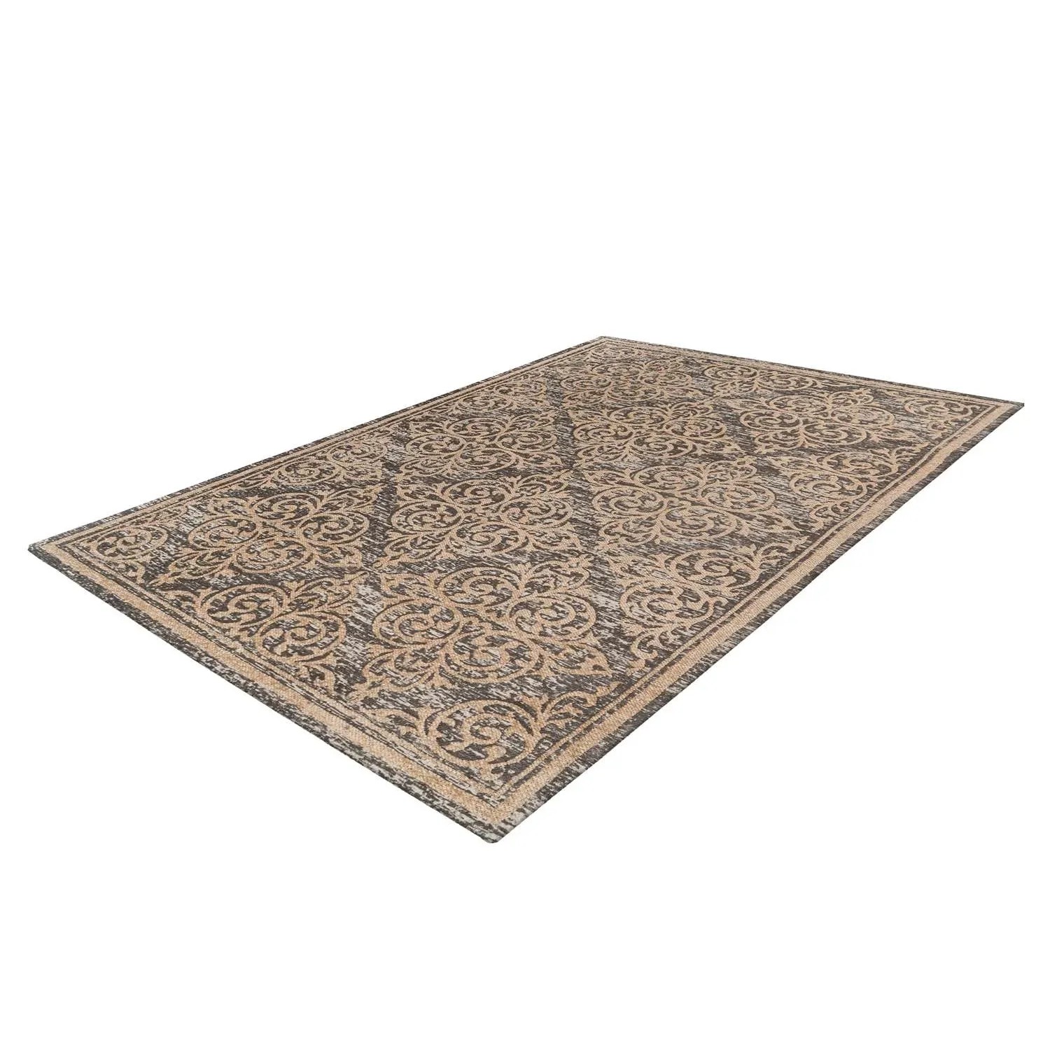 Beiger Kurzflor Teppich im Vintage Look mit orientalischem Muster, 160x230 cm.