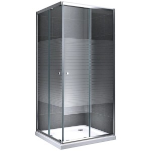 Eckdusche mit Schiebetüren und Streifenmuster, 90x90x190 cm, ohne Wanne.
