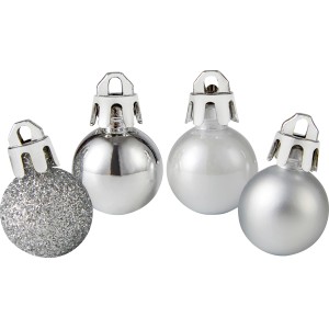Christbaumkugeln, silber, Ø 2cm, 36-teilig. Kunststoff, matte, glänzende und glitzernde Oberflächen.