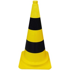 Gelb-schwarzer Schake PVC-Leitkegel, 50 cm hoch, für Baustellen und Parkplätze.