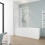 Schulte Badewannenaufsatz, ausziehbar, mit Handtuchhalter, Klarglas, auf Badewanne montiert.
