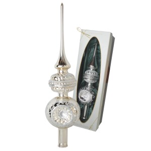 Silberne Krebs Glas Lauscha Weihnachtsbaumspitze Reflexe, 34cm, mit Geschenkbox.
