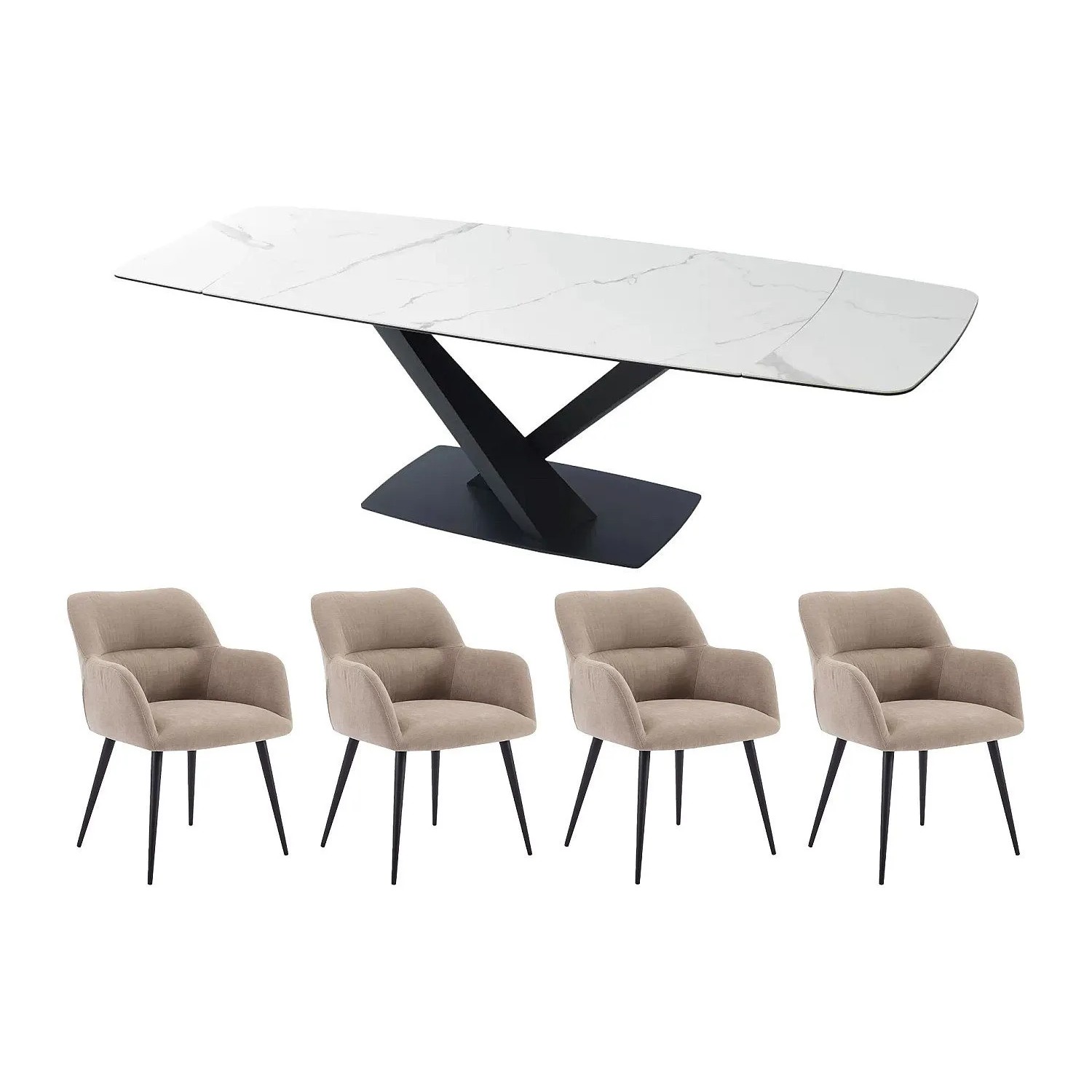 Vente-unique Essgruppe Malata Schwarz  Weiß 260 cm  180 cm