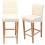 2er Set MCW Barhocker C33 creme mit hellen Holzbeinen, Leder Barstuhl für Küche und Bar.