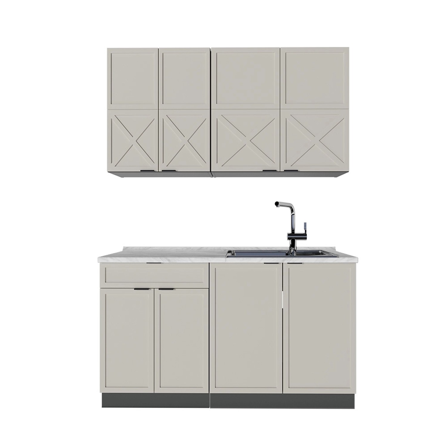 Vicco Fame-Line Singleküche GrauBeige/Anthrazit 140 cm AP Marmor