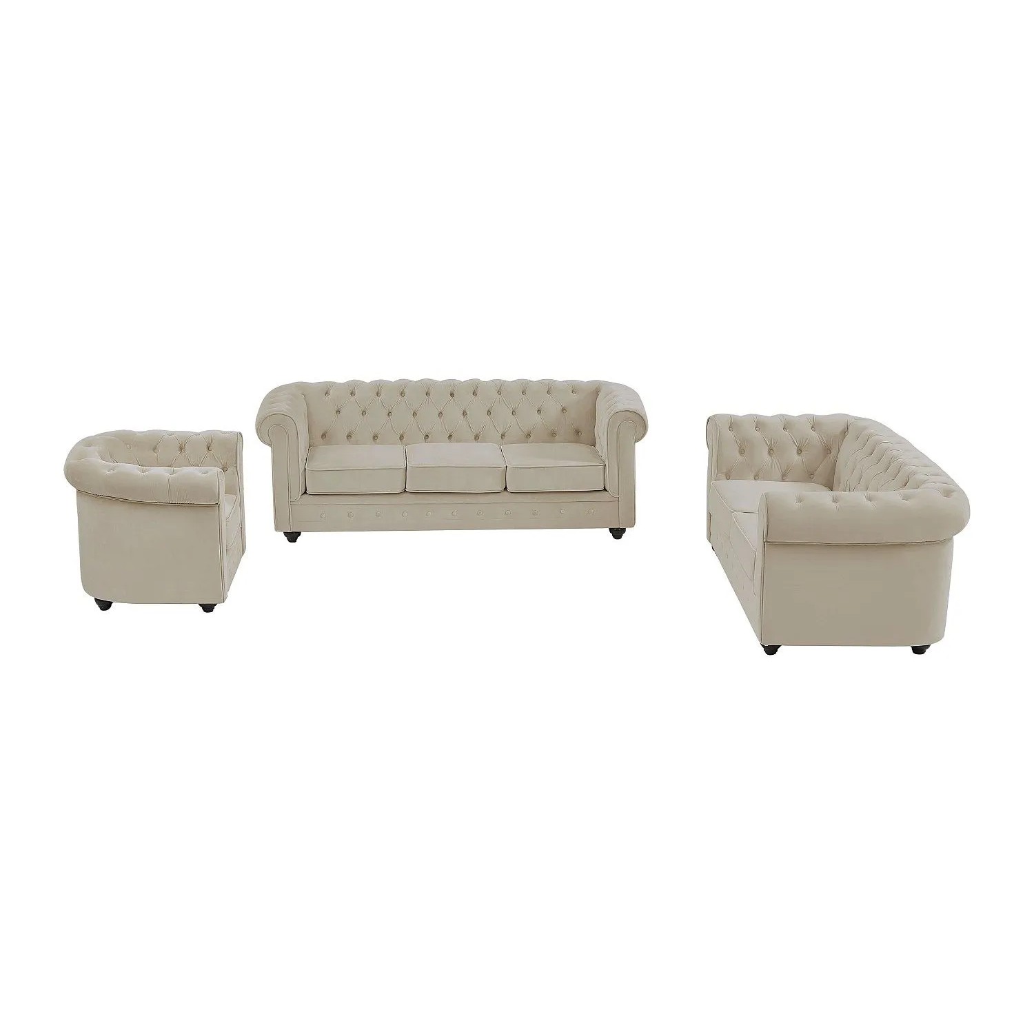 Vente-unique Couchgarnitur Mit Sessel Chesterfield Beige 165 cm  82 cm  205 cm