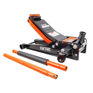DeTec. Hydraulischer Wagenheber 3t, orange, mit Doppelkolben und Pumpstange. Autoheber für Wartung und Reparatur.