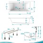 Technische Zeichnung: Calmwaters Duo-Badewanne Modern Square 200x90 cm mit Maßen, Wannenfuß und Ablauf.