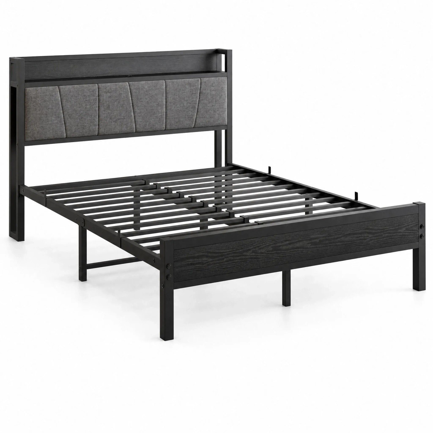 okwish Polsterbett mit Steckdose USB-Ladeanschlüssen Jugendbett 140x 200cm Grau