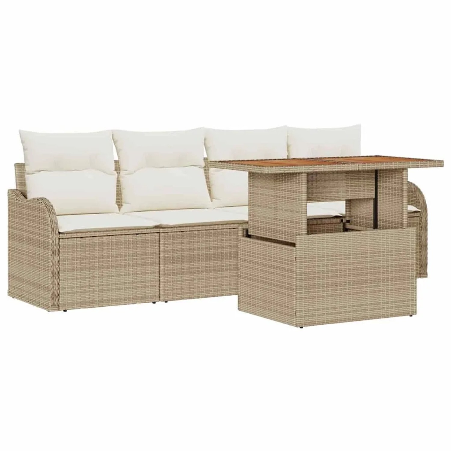 vidaXL Gartensofa-Set mit Kissen 5 Stk Beige und Creme Poly-Rattan 3349392