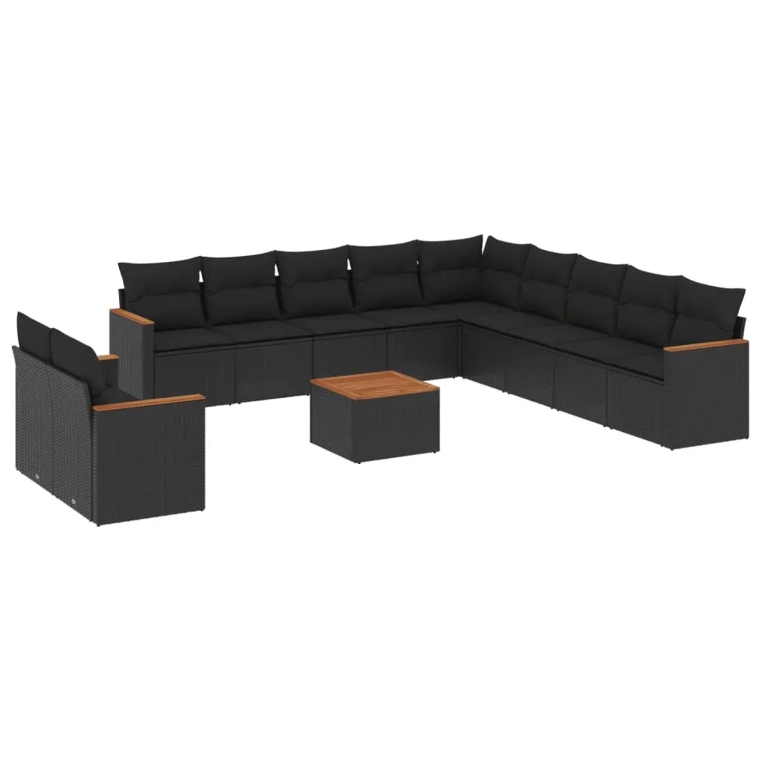 vidaXL 12-Tlg Garten-Sofagarnitur mit Kissen Schwarz Poly Rattan 3258534