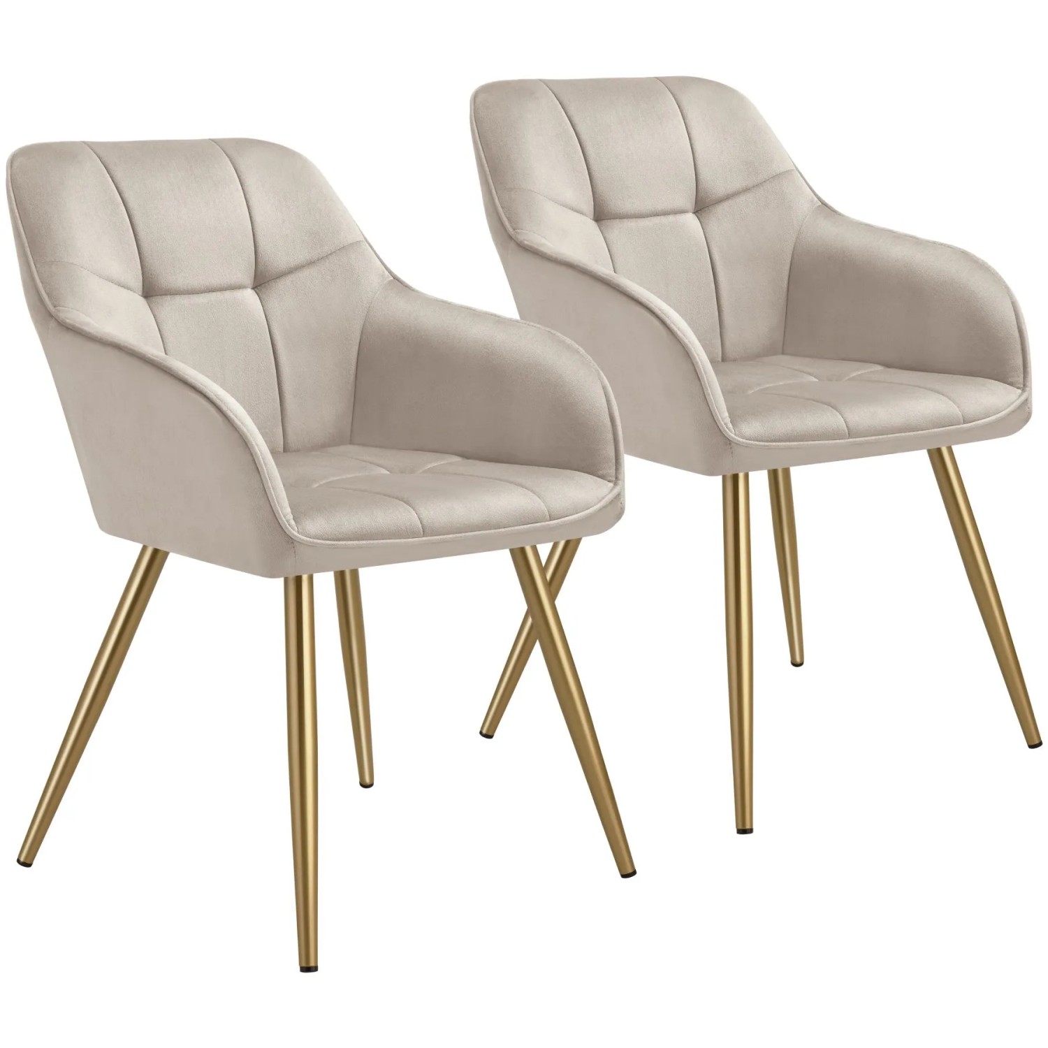 Tectake Esszimmerstuhl Marilyn Gepolstert  In Samtoptik  Gesteppt Durchgehende Lehne 2Er Set 62 x 58 x 82 cm Taupe Gold