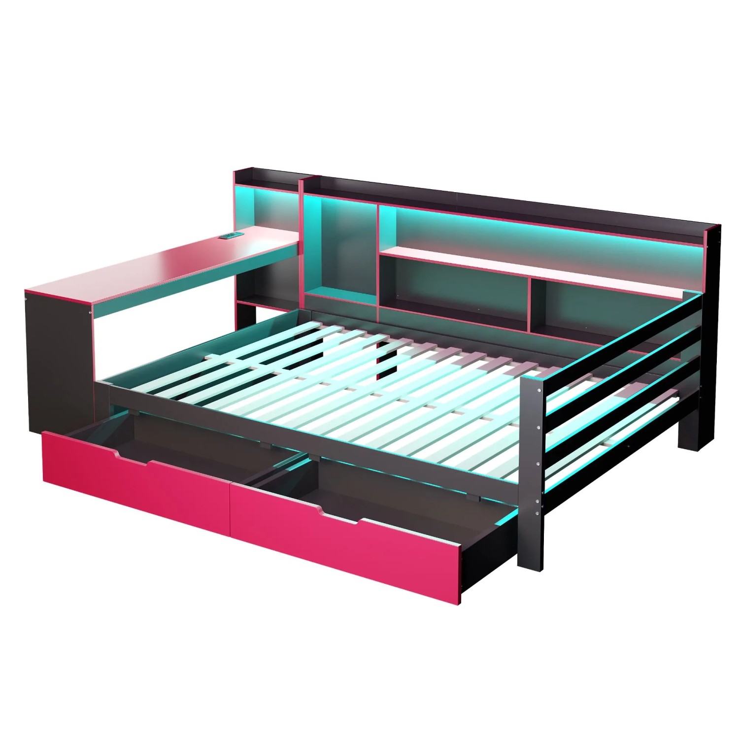 Merax Schlafsofa 140x200cm Holz Schreibtisch LED Schwarz Rot