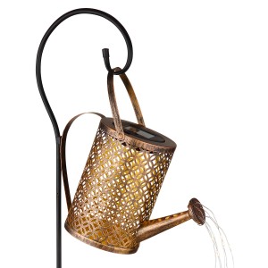 Globo Solarleuchte in Gießkannenform, 85 cm, schwarz matt/goldfarben, mit LED-Lichtern.