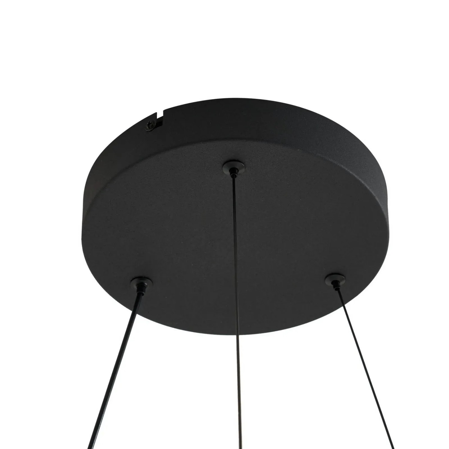 Detailaufnahme der schwarzen Lucande LED Pendelleuchte Daelor aus Metall, dimmbar.