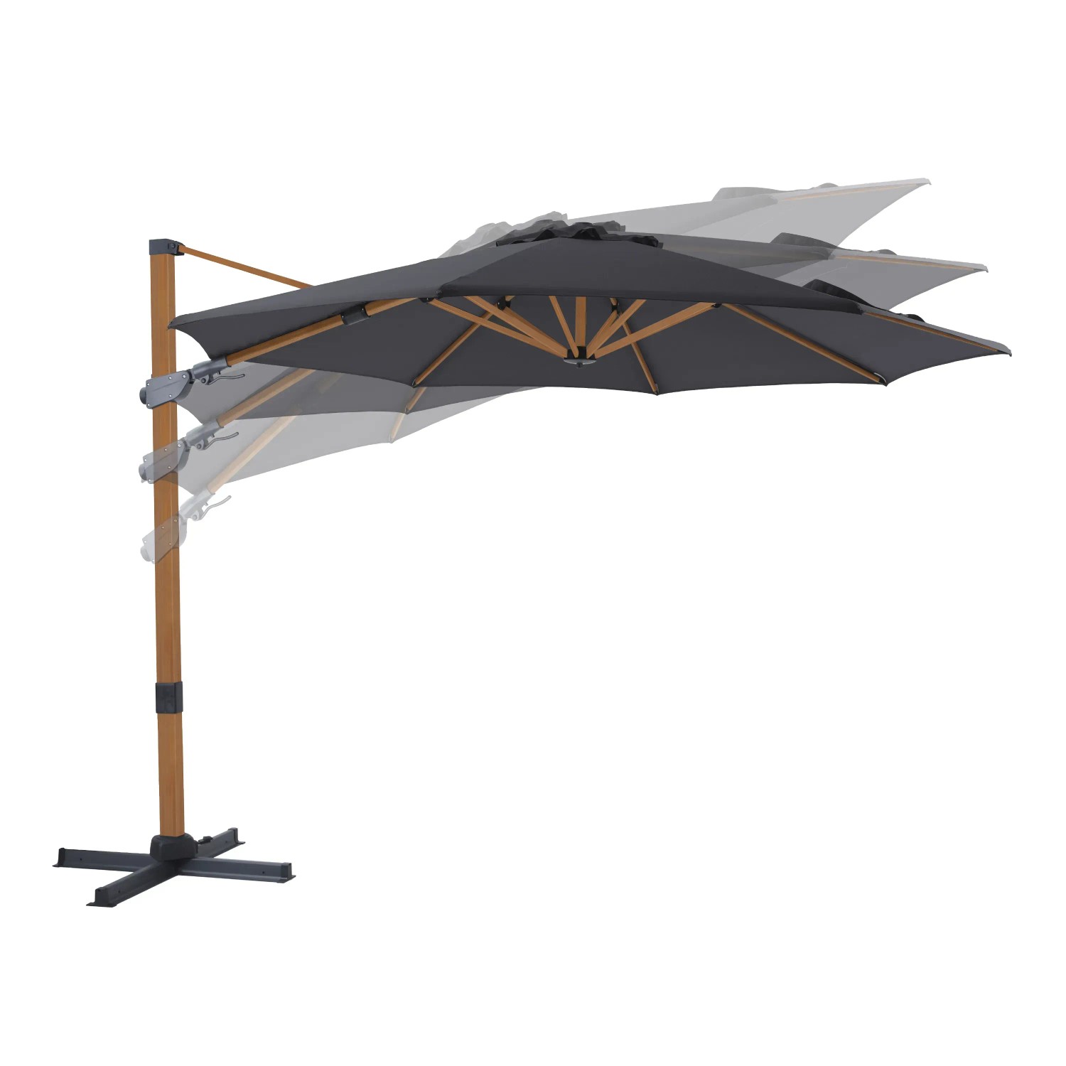 Axi Ampelschirm Cyrus Premium, Ø 300 cm, Holzoptik/Grau, mit Neigungsfunktion für flexiblen Sonnenschutz.