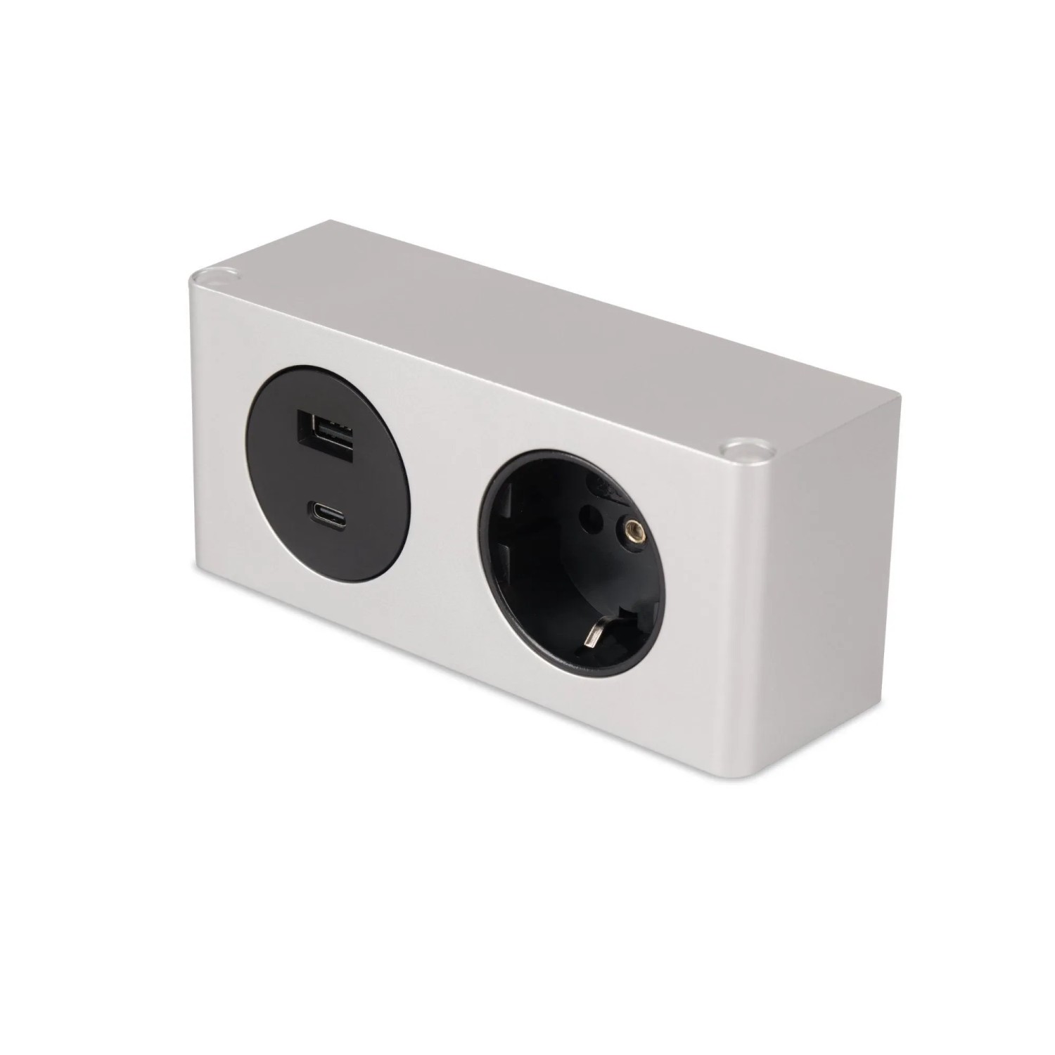 kalb Steckdosenleiste 2 Fach zur Montage 1x 230V 2x USB 140x46x62,5 mm Kabel mit Stecker Silber