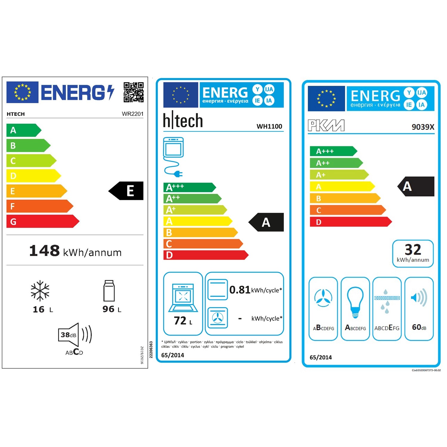 Energieeffizienzklassen verschiedener Haushaltsgeräte im Vergleich.