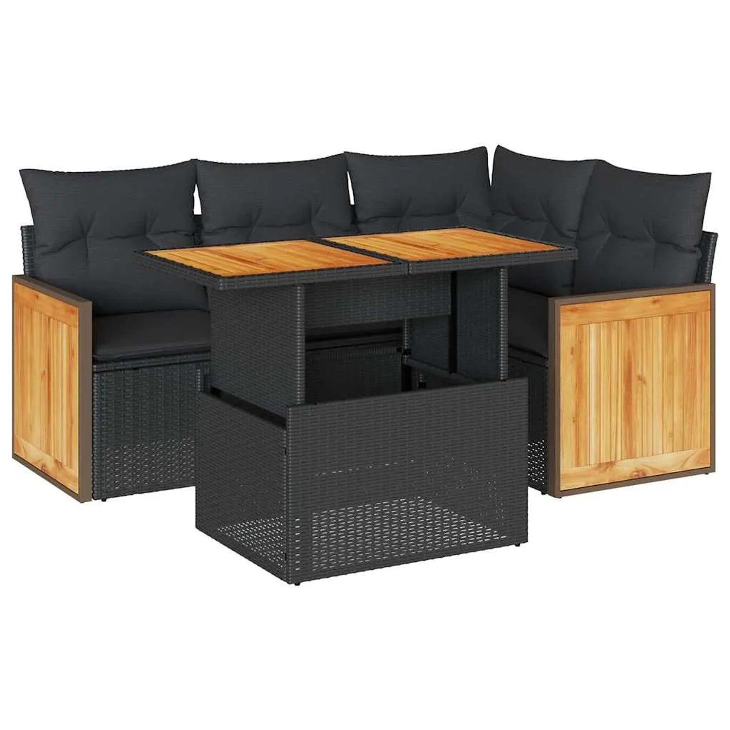 vidaXL 5Tlg Garten-Sofagarnitur mit Kissen Schwarz Poly Rattan Akazie 33277 günstig online kaufen