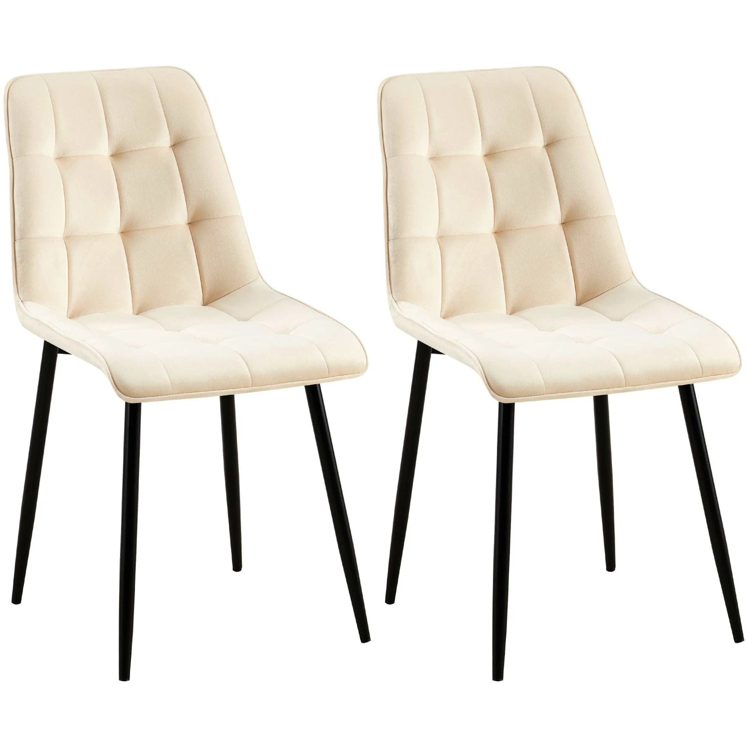DELUKE 2er Set Esszimmerstuhl DARID Samt Creme 47x61x89cm Essstühle Esszimmerstühle Küchenstühle Wohnzimmerstühle