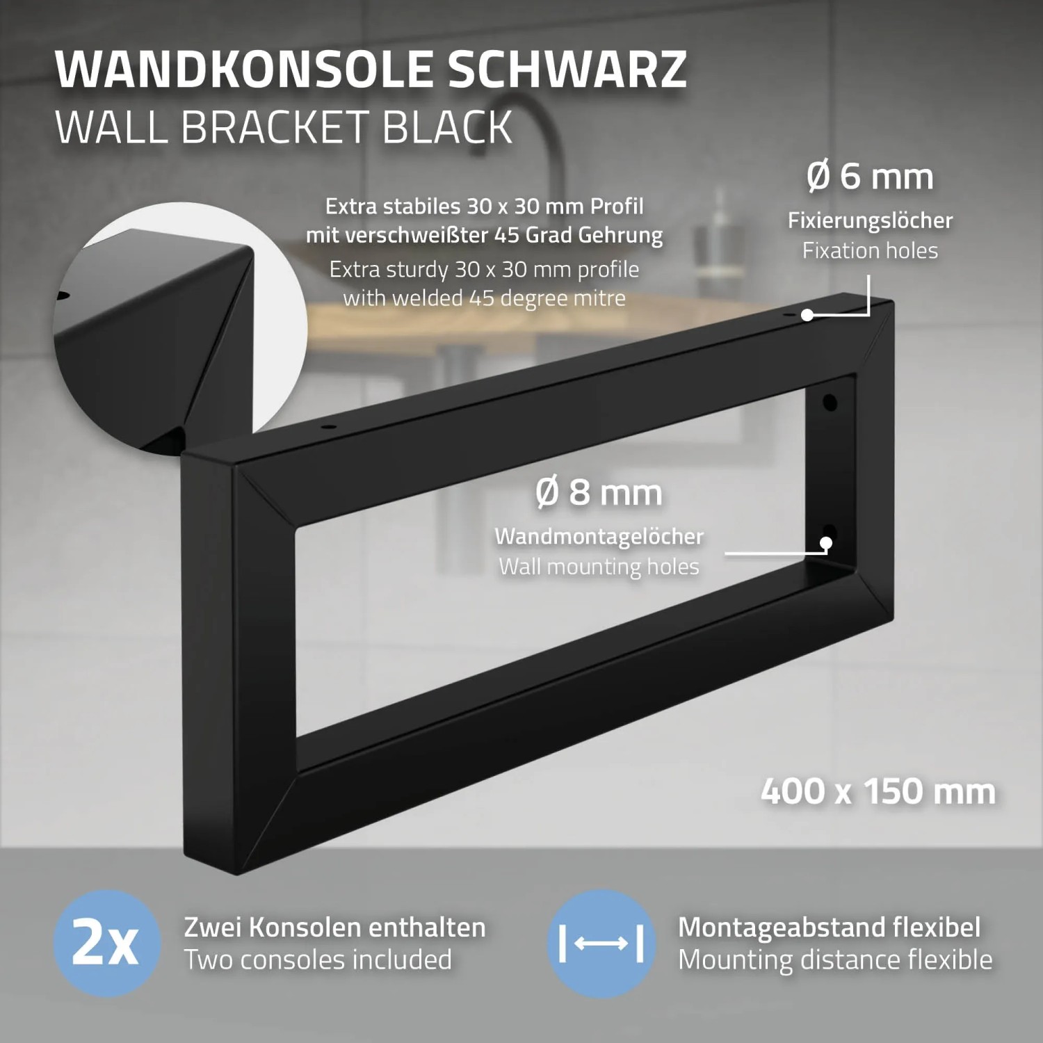 ML-Design Waschtischhalterung 2er Set 400 x 150 mm Schwarz Stahl kaufen bei OBI
