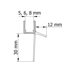 Schnittzeichnung Schulte Wasserabweisprofil für 5/6/8mm Duschkabinen mit Maßen.